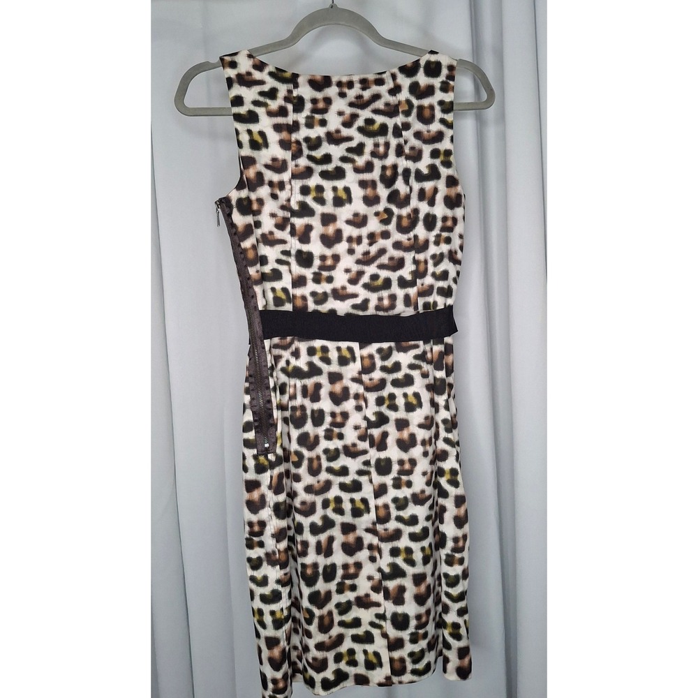 Ann Taylor Petite Leopard Print Sheath Dress Black Waistband 4P Sleeveless - Picture 8 of 12